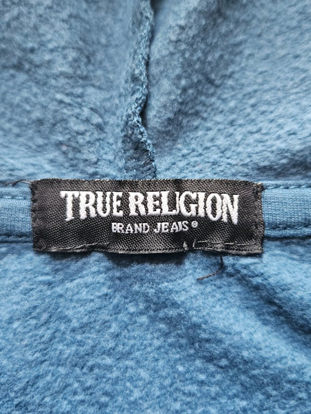 True Religion Brand Jeans Boys Medium 7-8 Blue Zip Up Spellout Hoodie Kids EUC - Picture 5 of 6